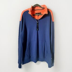 Edgar + Ash 1/4 Zip Mens Large Long Sleeve Pullover Blue & Orange Pocket NEW